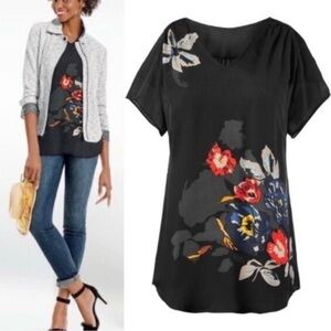 CAbi Fiore Black Tunic with Floral Pattern